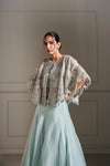 Regal Ice Blue Circular Embellished Cape