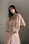Whimsical Peach Hand Embellished Cape Set
