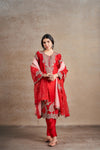 Classic Red Hand Embellished Antique Dori Shaded Kurta Set