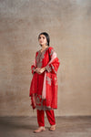 Classic Red Hand Embellished Antique Dori Shaded Kurta Set