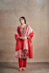 Classic Red Hand Embellished Antique Dori Shaded Kurta Set