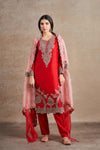 Classic Red Hand Embellished Antique Dori Shaded Kurta Set