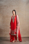 Classic Red Hand Embellished Antique Dori Shaded Kurta Set
