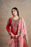 Classic Red Hand Embellished Antique Dori Shaded Kurta Set