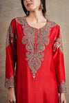 Classic Red Hand Embellished Antique Dori Shaded Kurta Set