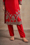 Classic Red Hand Embellished Antique Dori Shaded Kurta Set