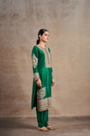Sophisticated Emerald Silk Hand Embellished Kurta Set