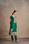 Sophisticated Emerald Silk Hand Embellished Kurta Set