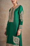 Sophisticated Emerald Silk Hand Embellished Kurta Set