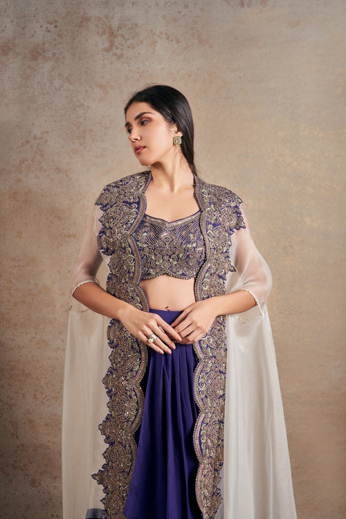 Prestigious Royal Purple Hand Embellished Cape Set