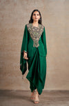 Exquisite Emerald Green Floral Kaftan Set