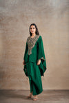 Exquisite Emerald Green Floral Kaftan Set