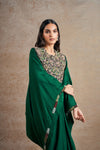 Exquisite Emerald Green Floral Kaftan Set