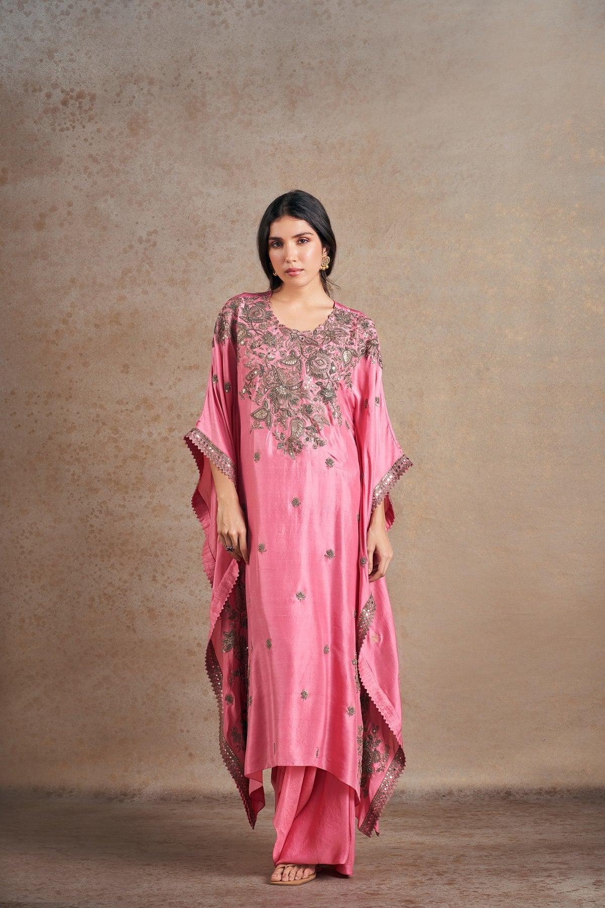 Blush Pink Hand Embellished Antique Kaftan Set