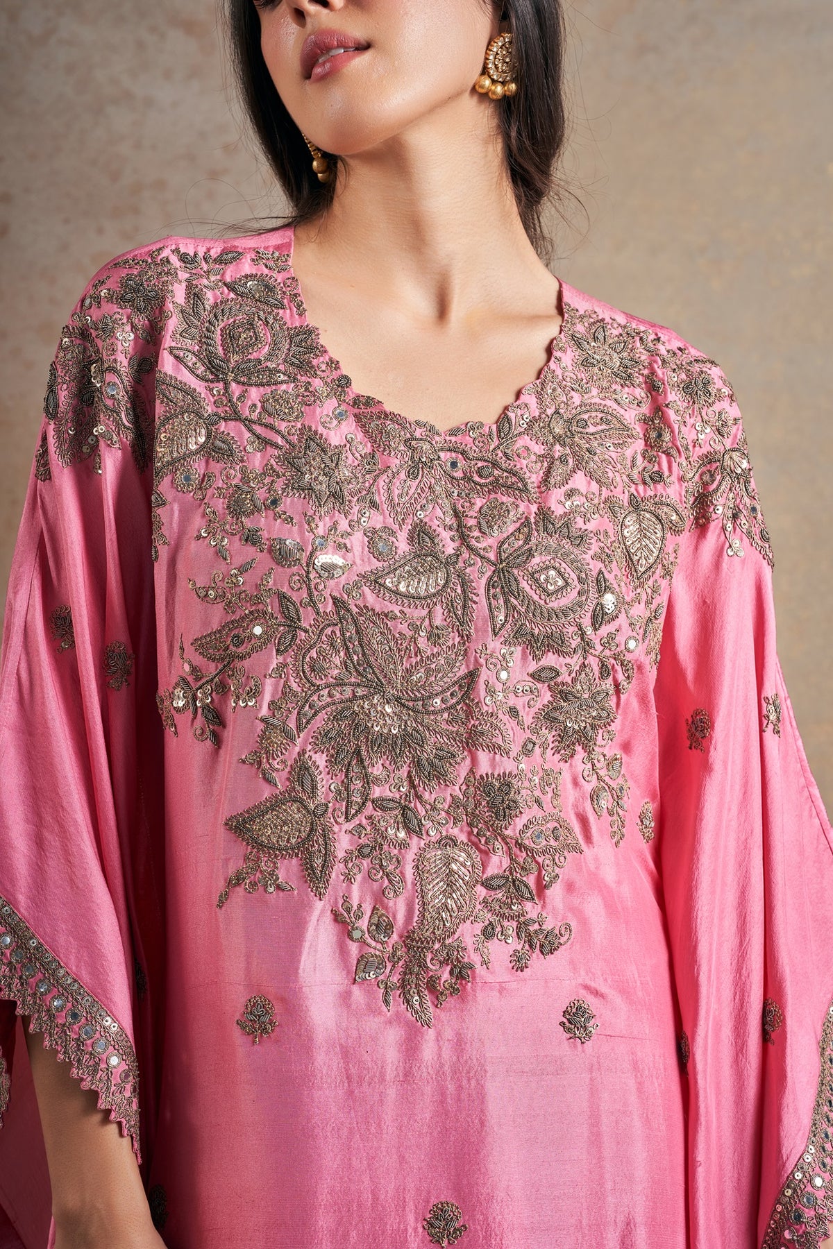 Blush Pink Hand Embellished Antique Kaftan Set