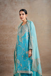 Sophisticated Turquoise Blue Hand Embellished Kurta Set