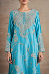 Sophisticated Turquoise Blue Hand Embellished Kurta Set