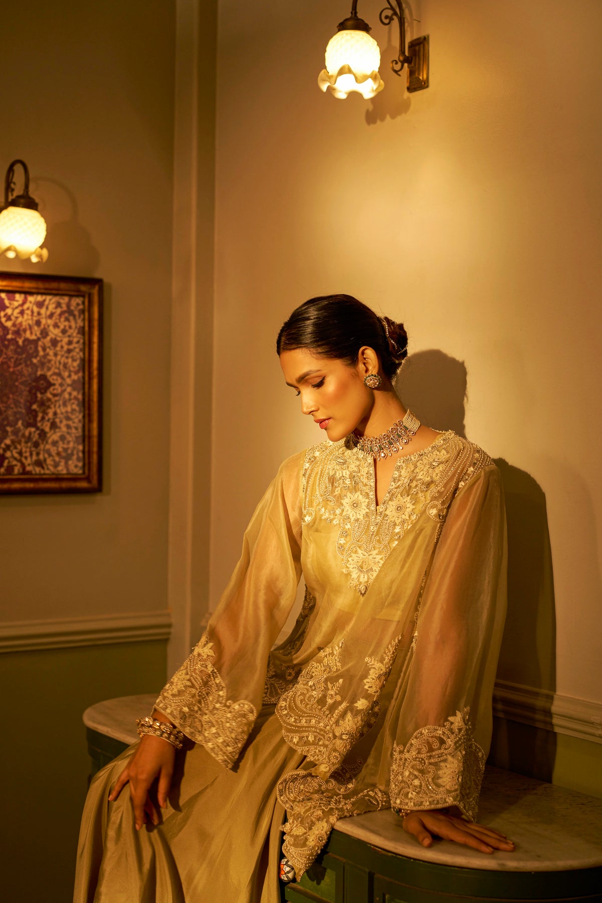 Green Shadow Embroidered Fusion Set