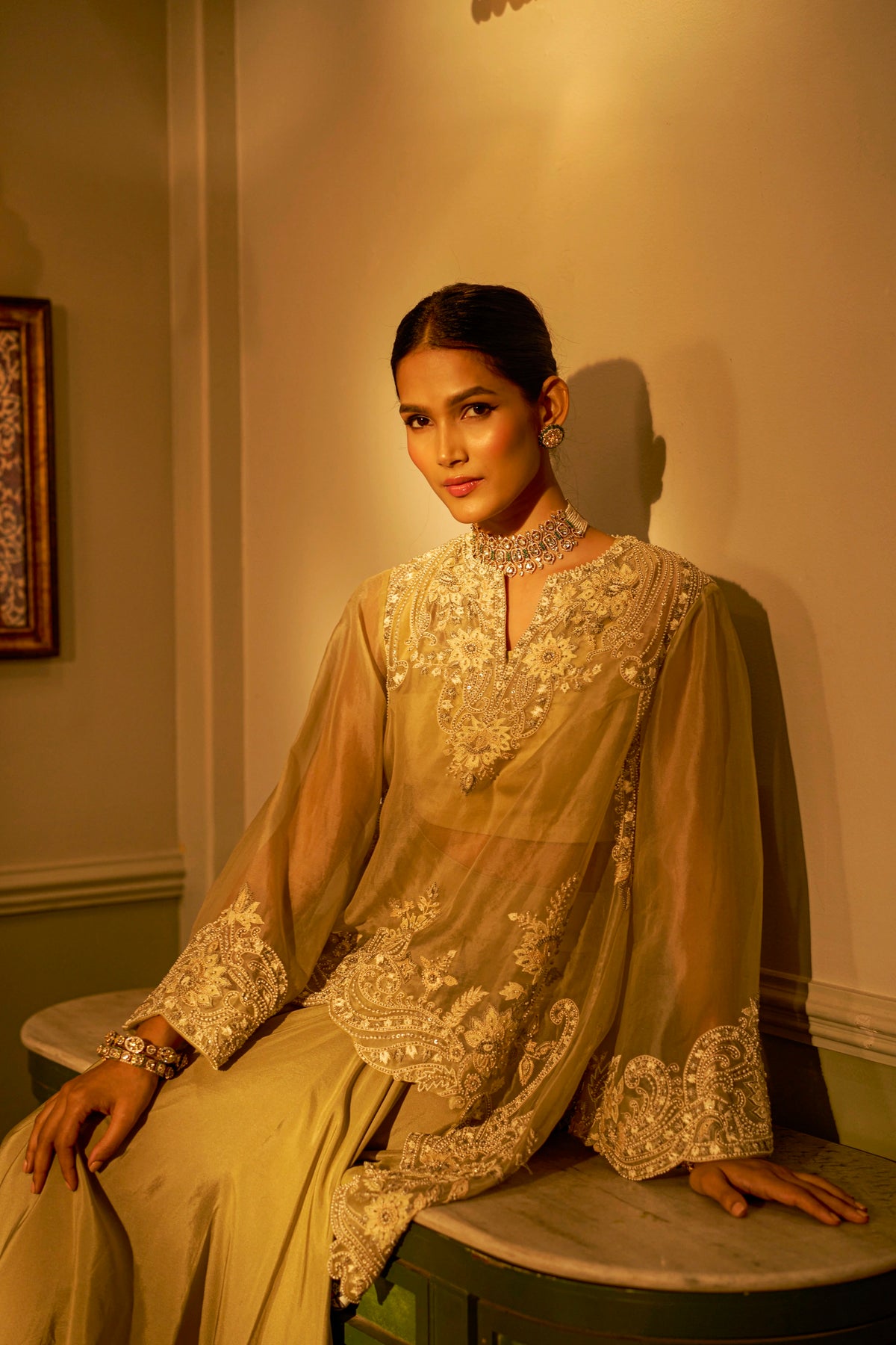 Green Shadow Embroidered Fusion Set