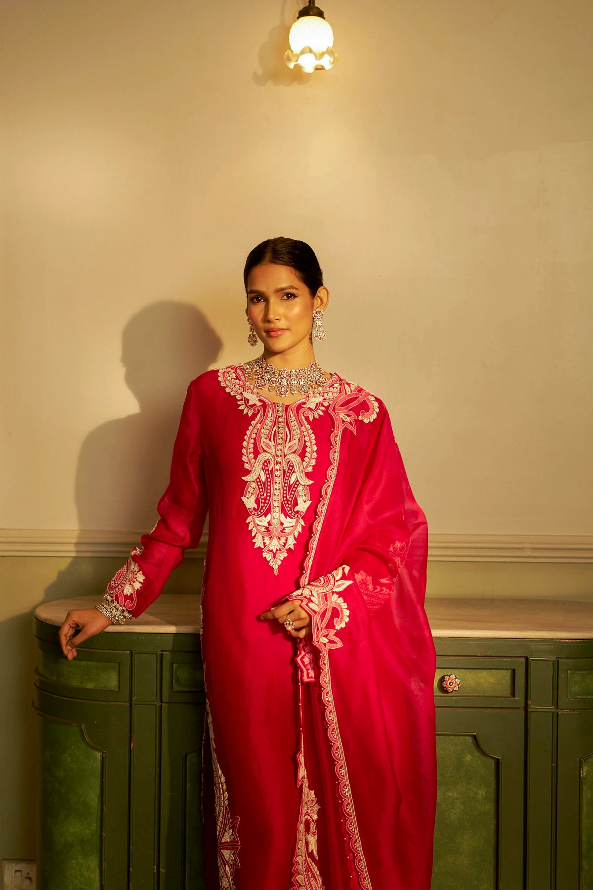 Fuchsia Pink Hand-Embellished Kurta Set