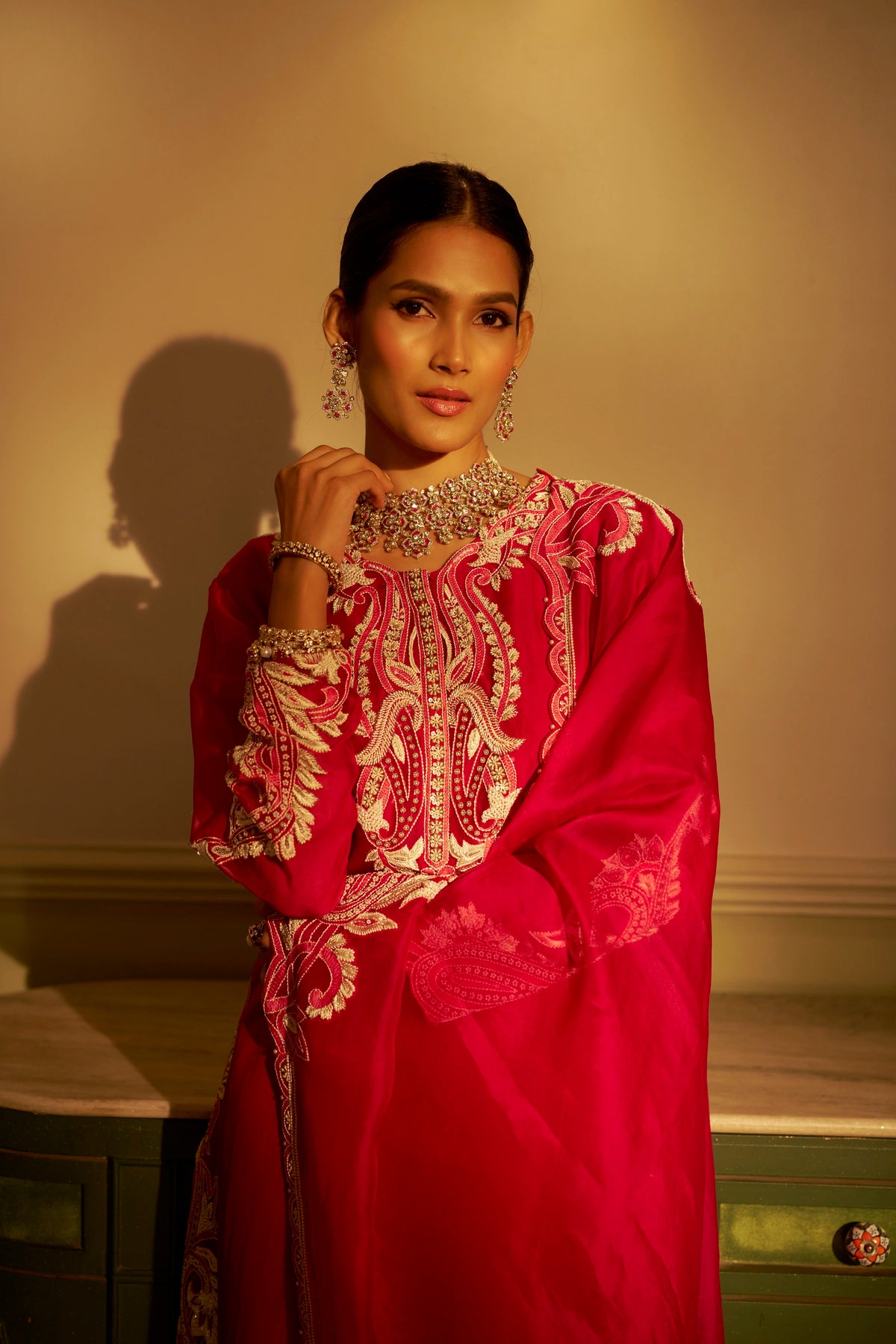 Fuchsia Pink Hand-Embellished Kurta Set
