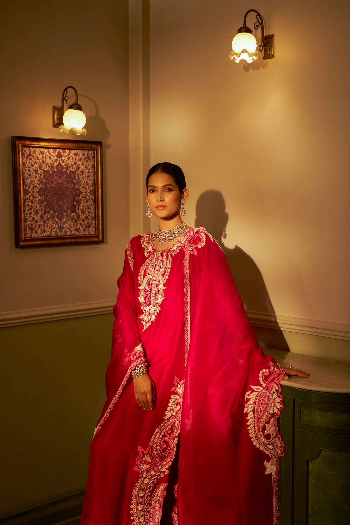 Fuchsia Pink Hand-Embellished Kurta Set
