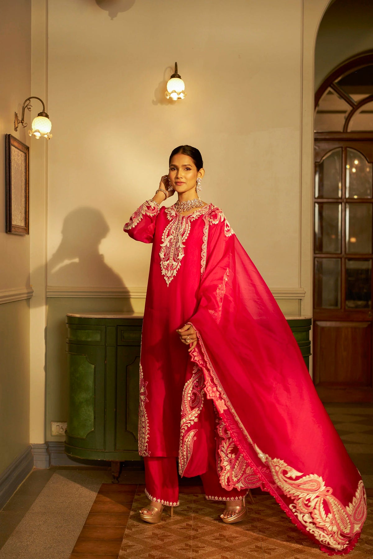 Fuchsia Pink Hand-Embellished Kurta Set