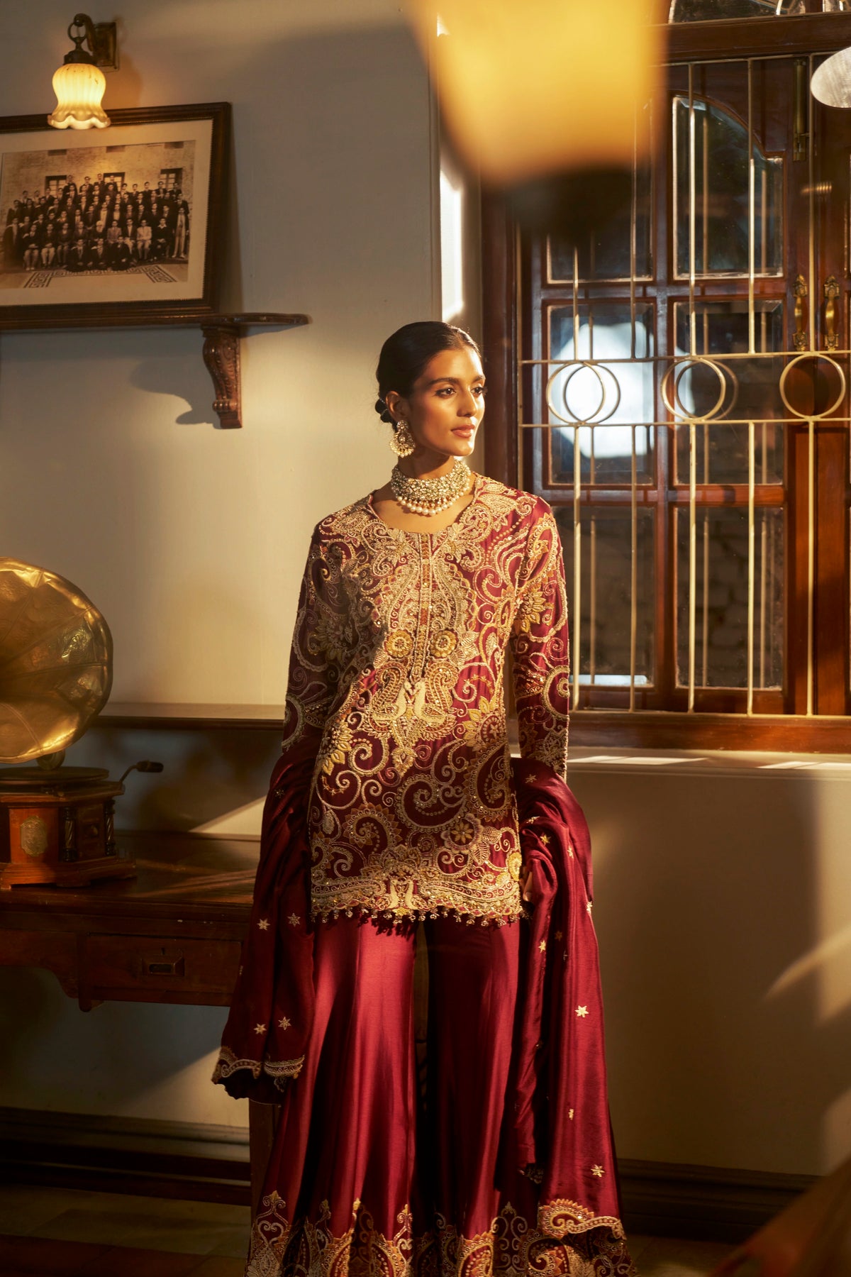 Wine Hand-Embellished Sharara Set