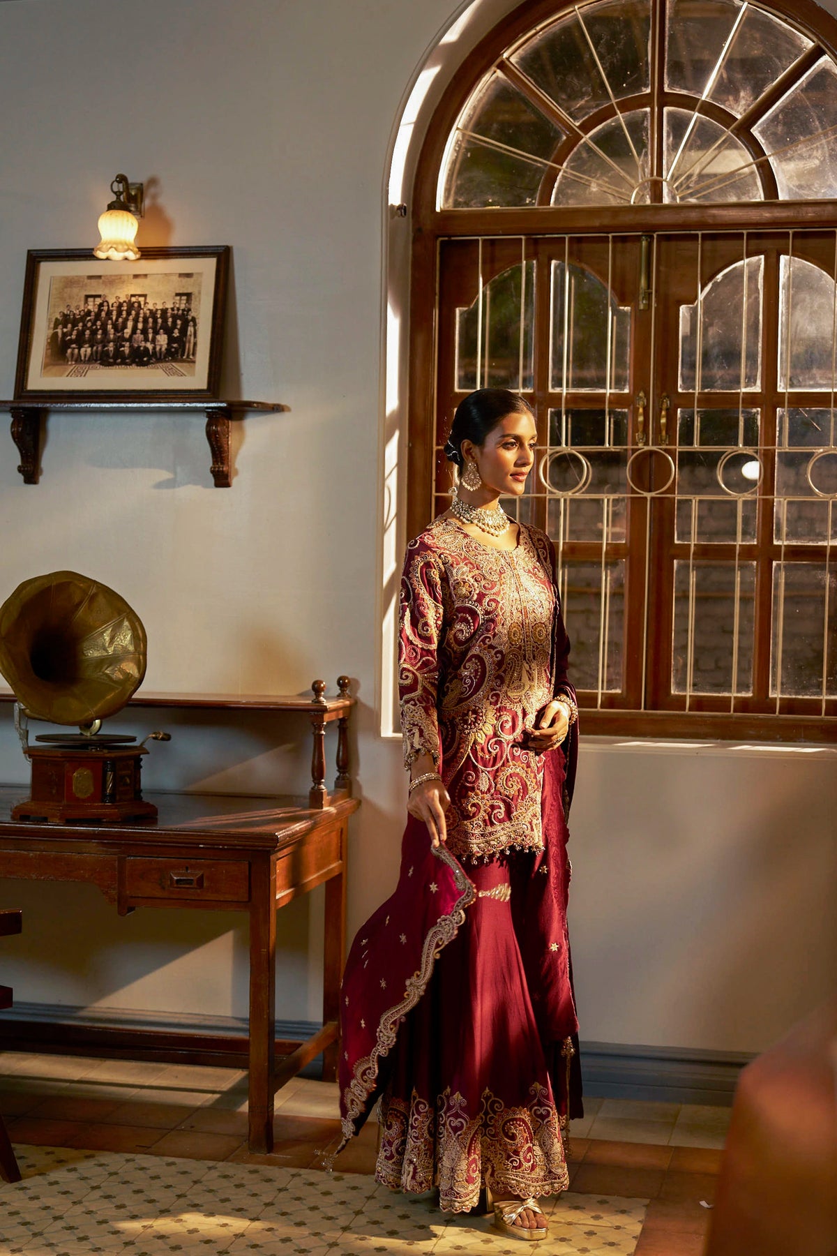 Wine Hand-Embellished Sharara Set