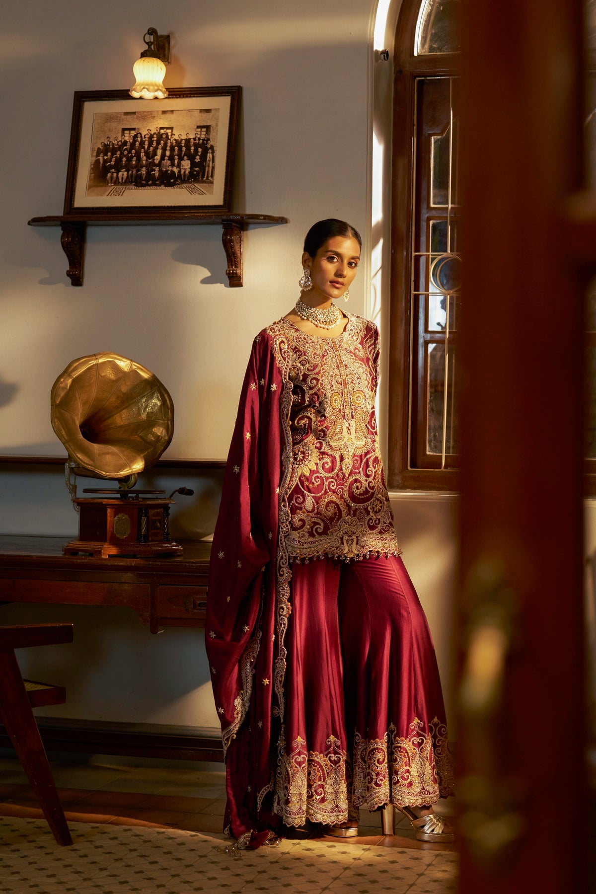 Wine Hand-Embellished Sharara Set