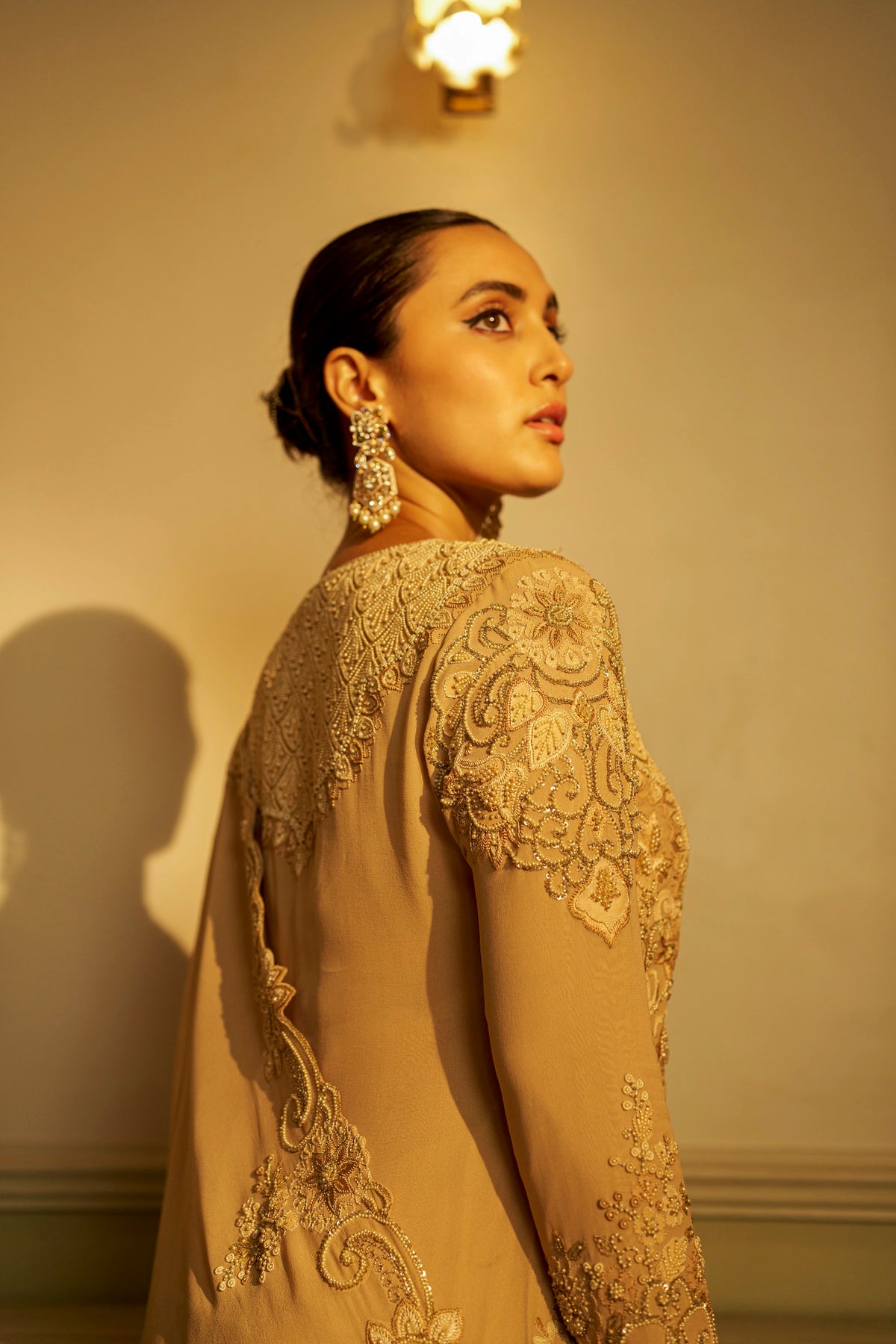 Champagne Beige Shadow Work Sharara Set