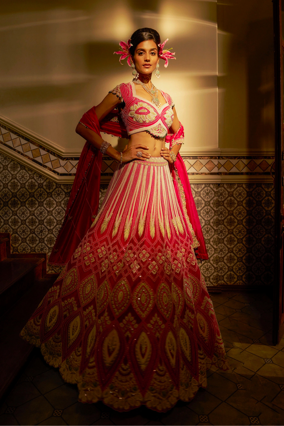 Fuchsia Pink Shadow Work Lehenga Set