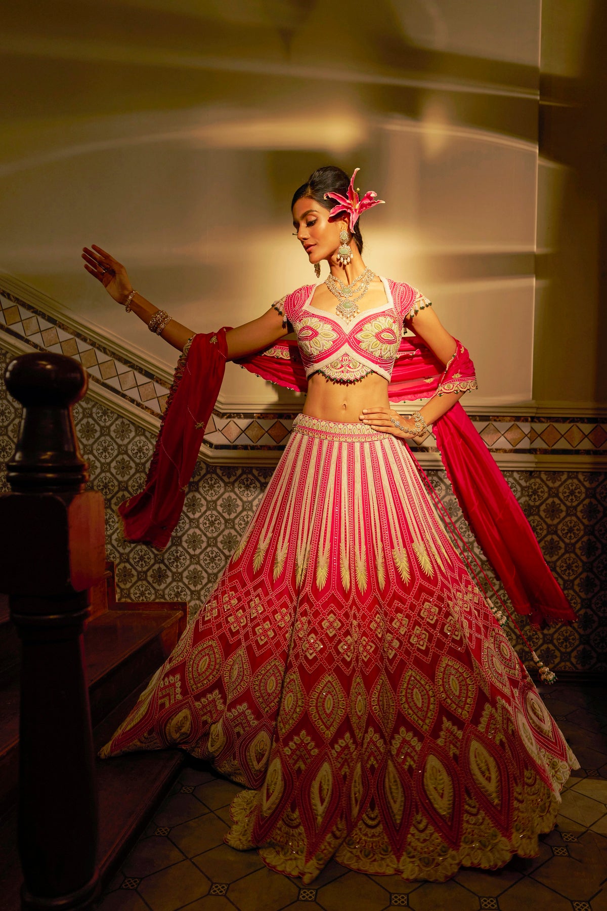Fuchsia Pink Shadow Work Lehenga Set