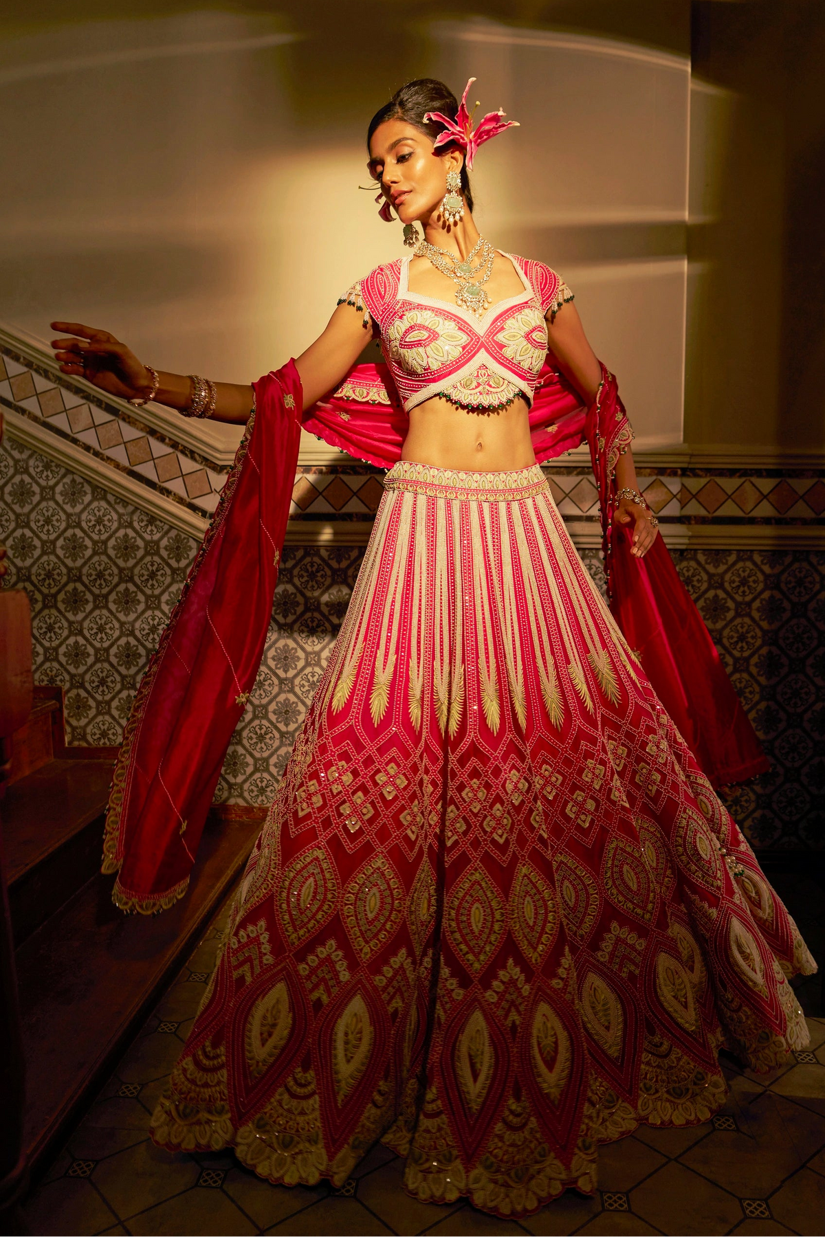 Fuchsia Pink Shadow Work Lehenga Set