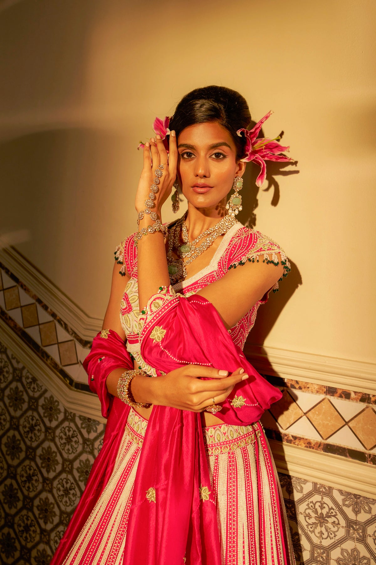 Fuchsia Pink Shadow Work Lehenga Set
