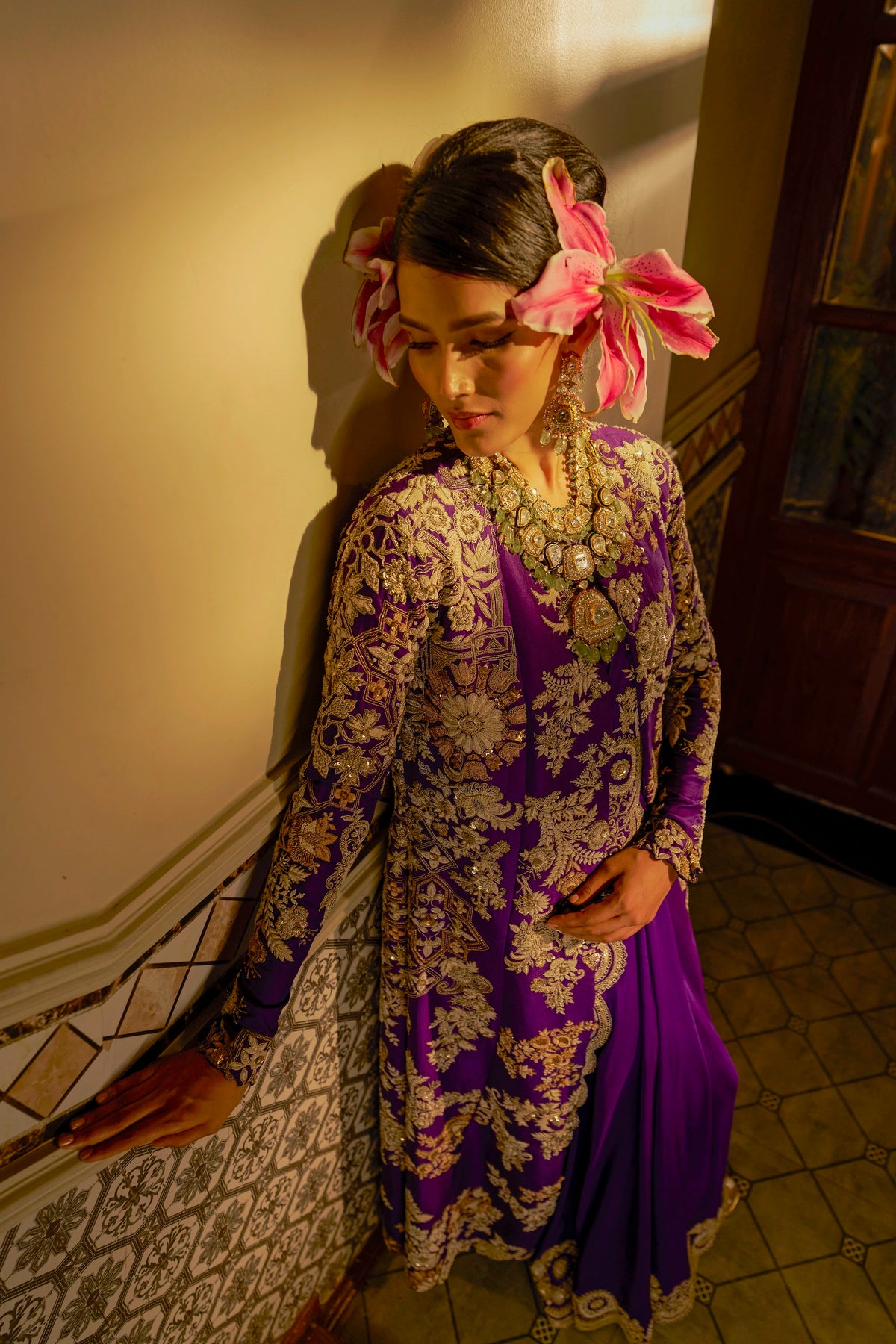 Purple Hand-Embroidered Jacket Set