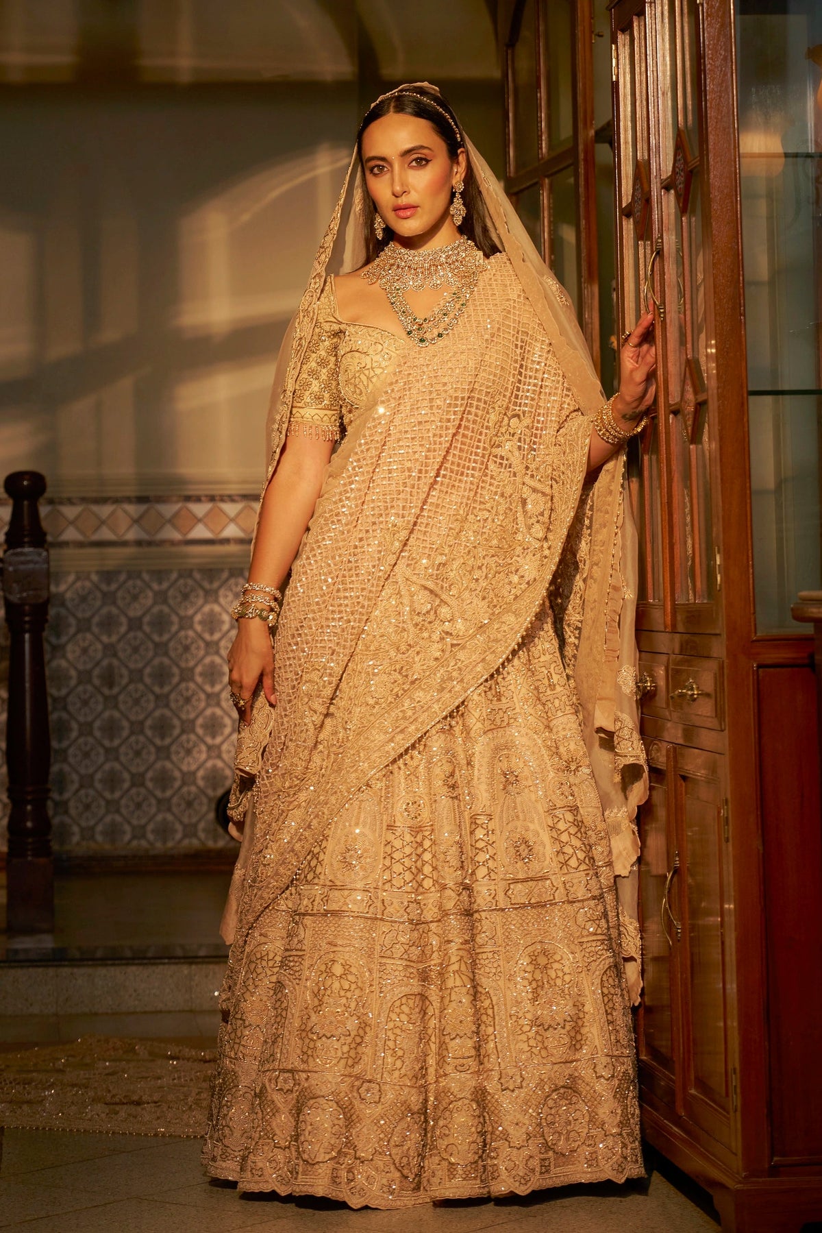 Champagne Beige Lehenga Set with Saree