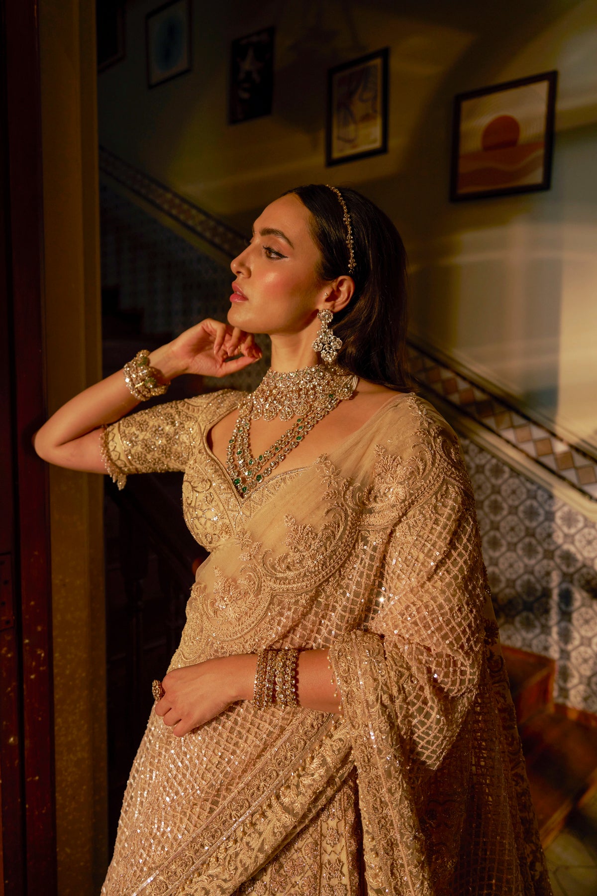 Champagne Beige Lehenga Set with Saree