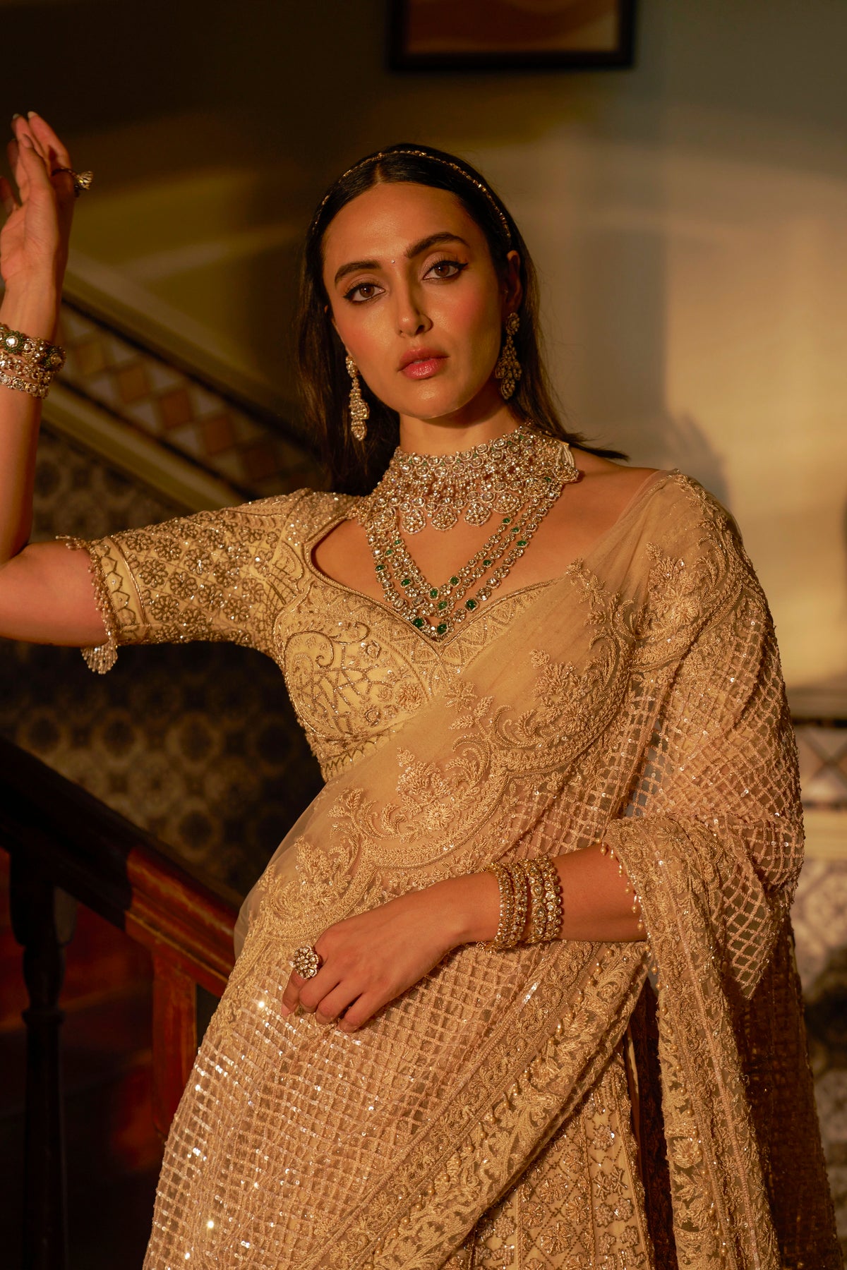 Champagne Beige Lehenga Set with Saree