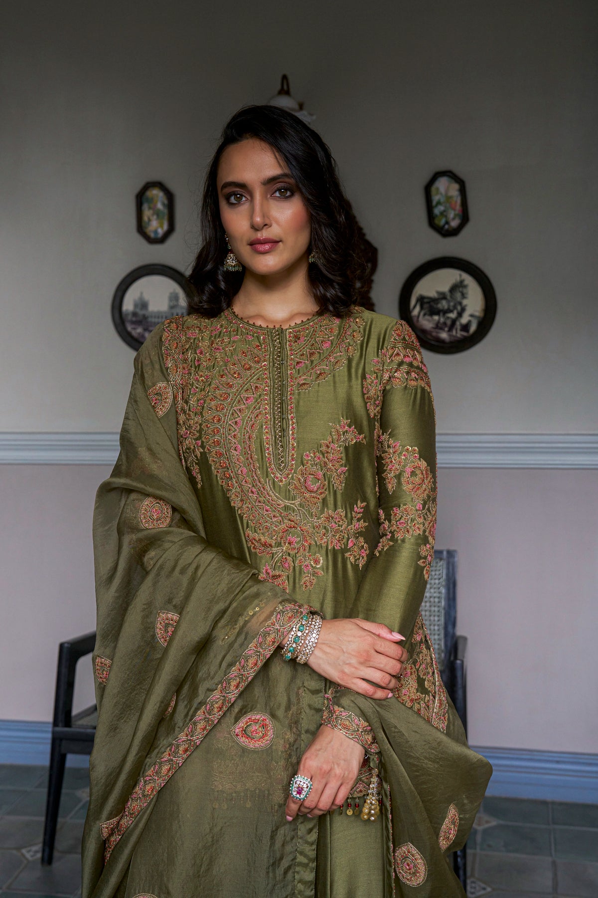 Olive Hand-Embellished Sharara Set