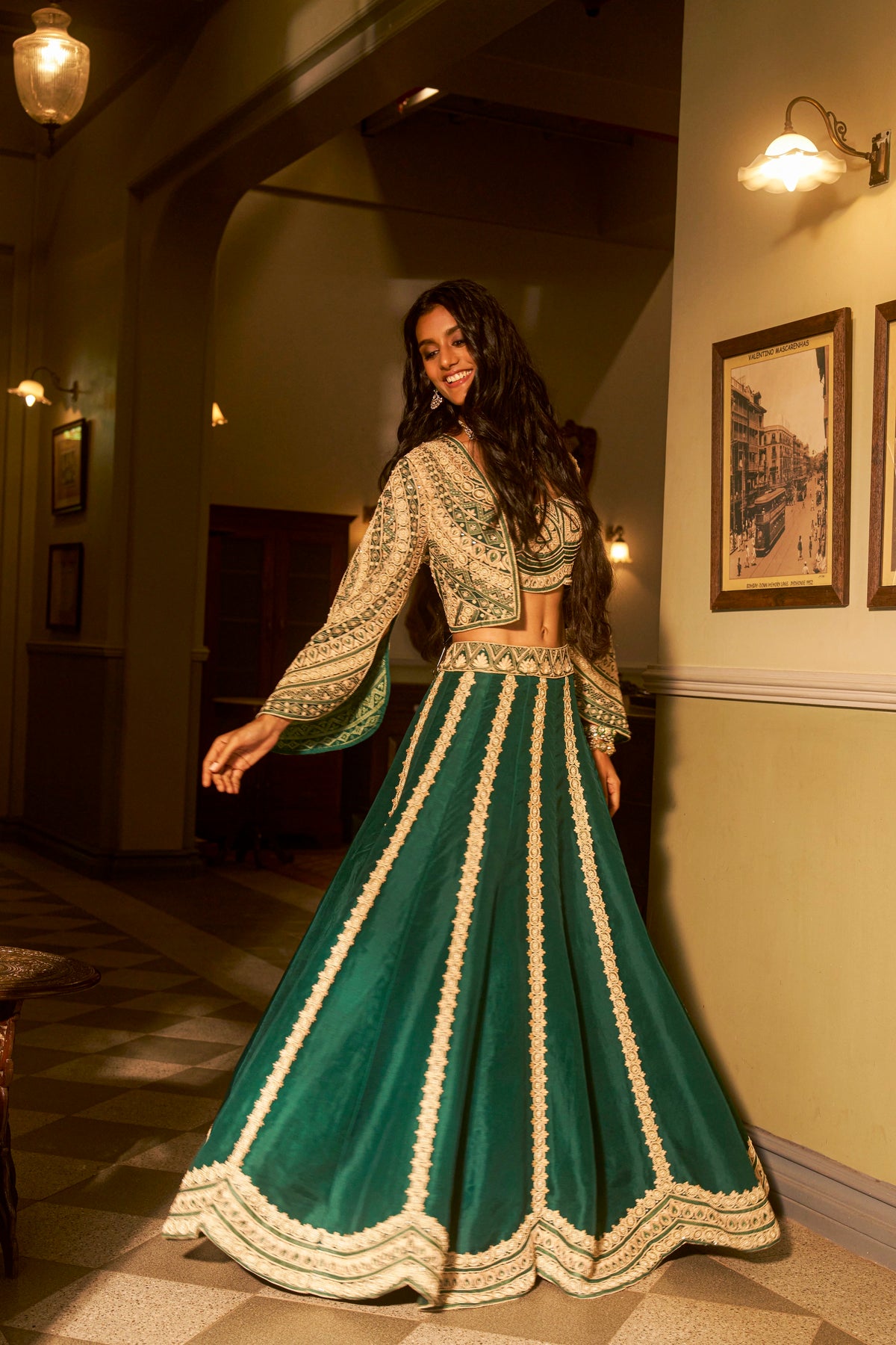 Emerald Green Fusion Lehenga Set