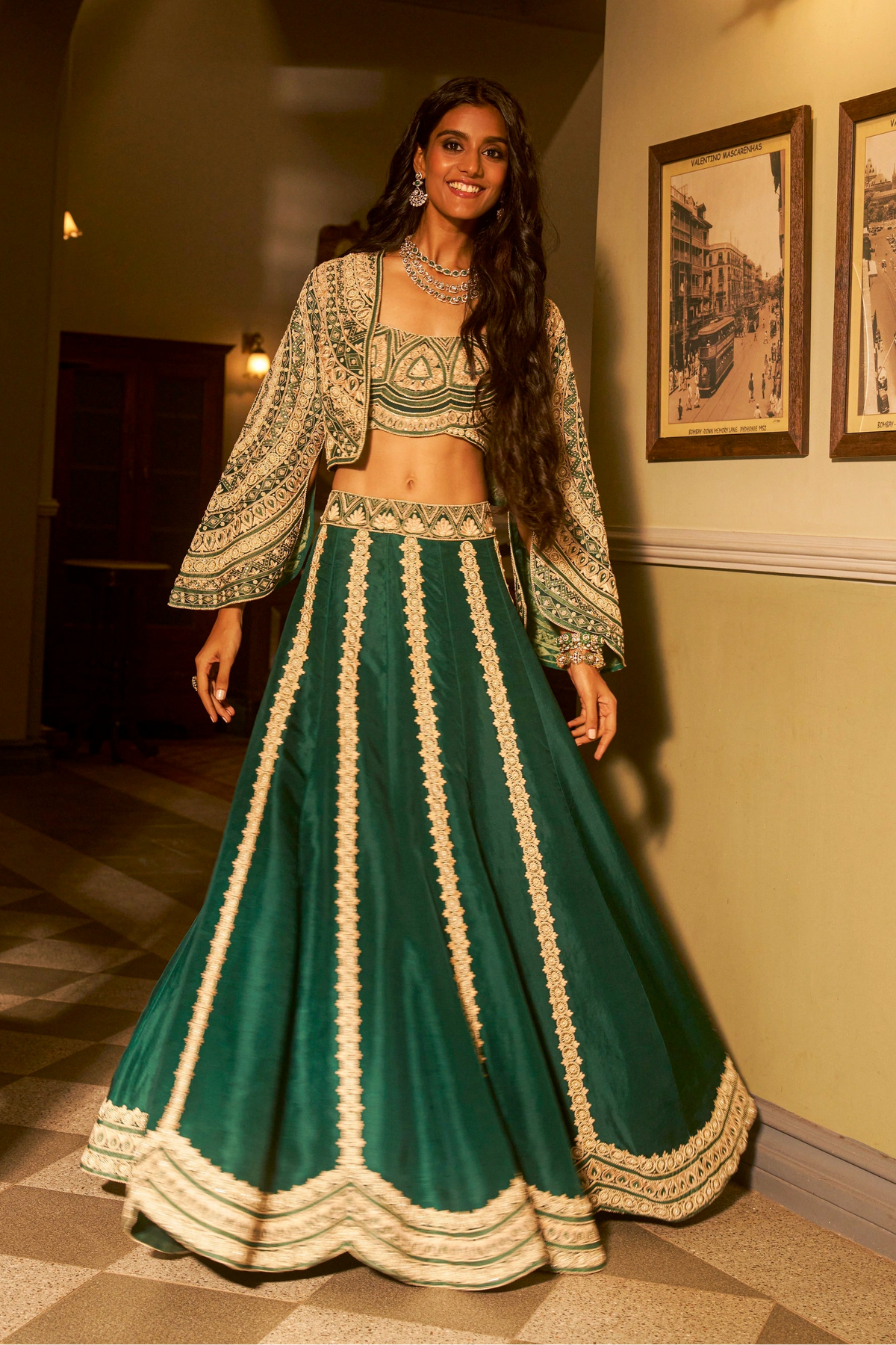 Emerald Green Fusion Lehenga Set