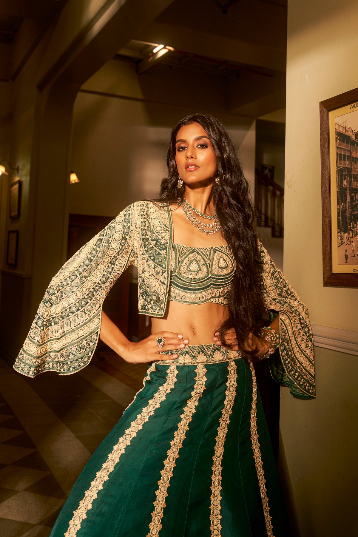 Emerald Green Fusion Lehenga Set