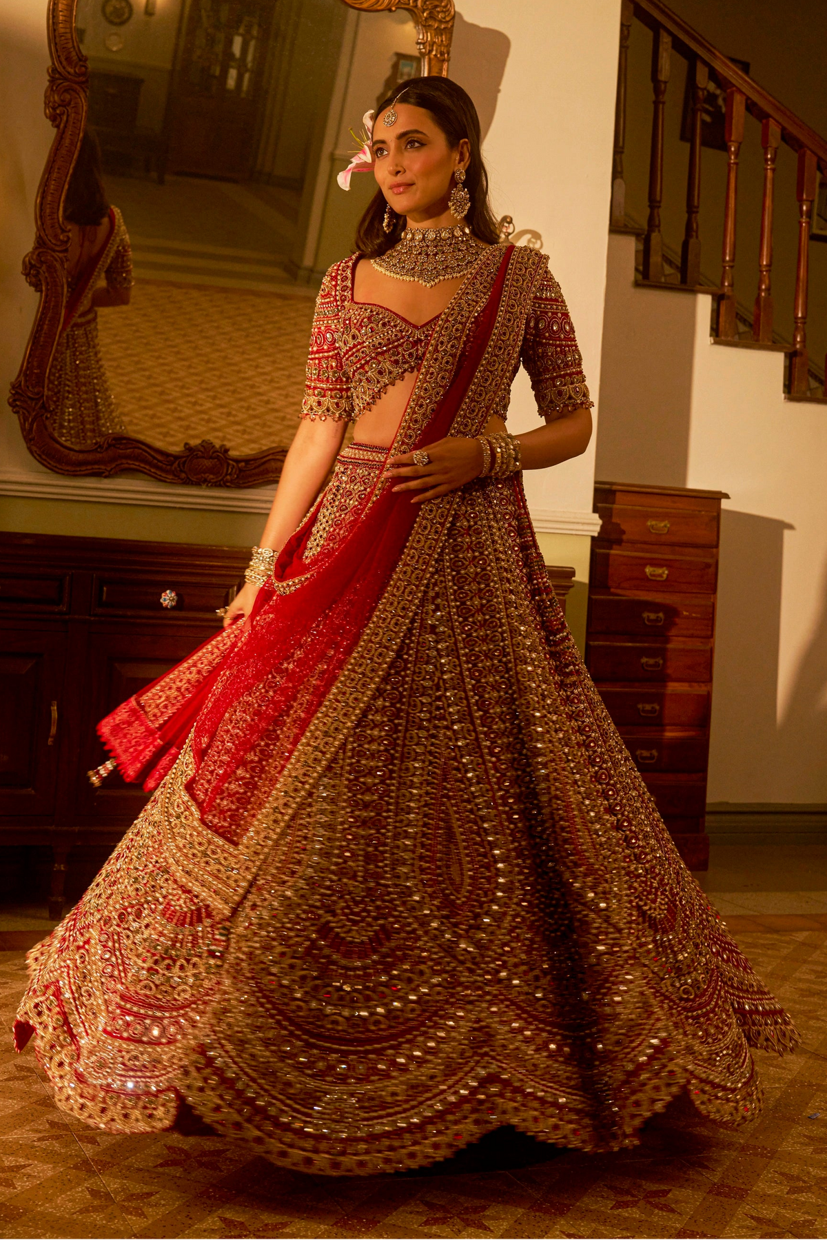 Red Jadau Lehenga Set