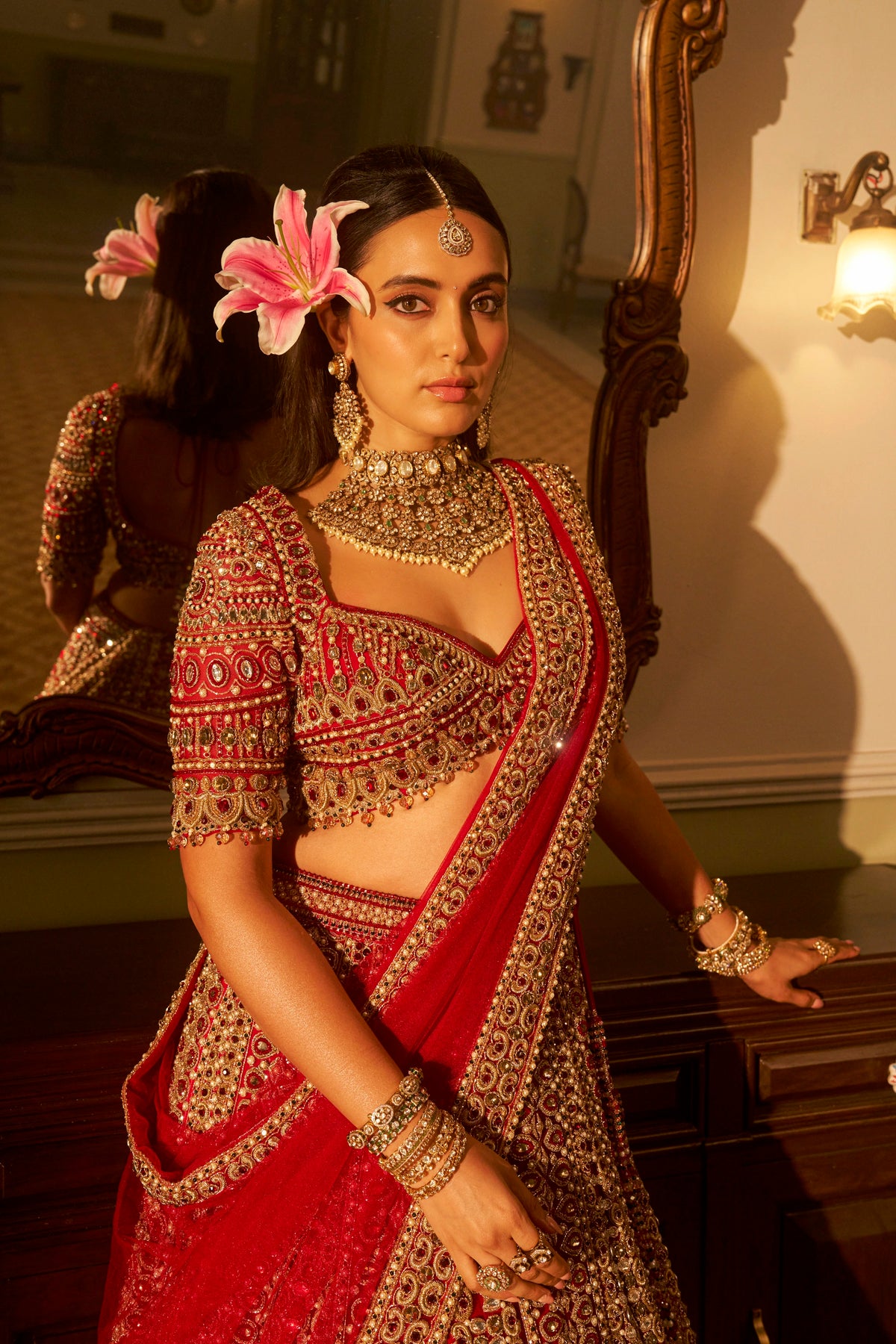 Red Jadau Lehenga Set