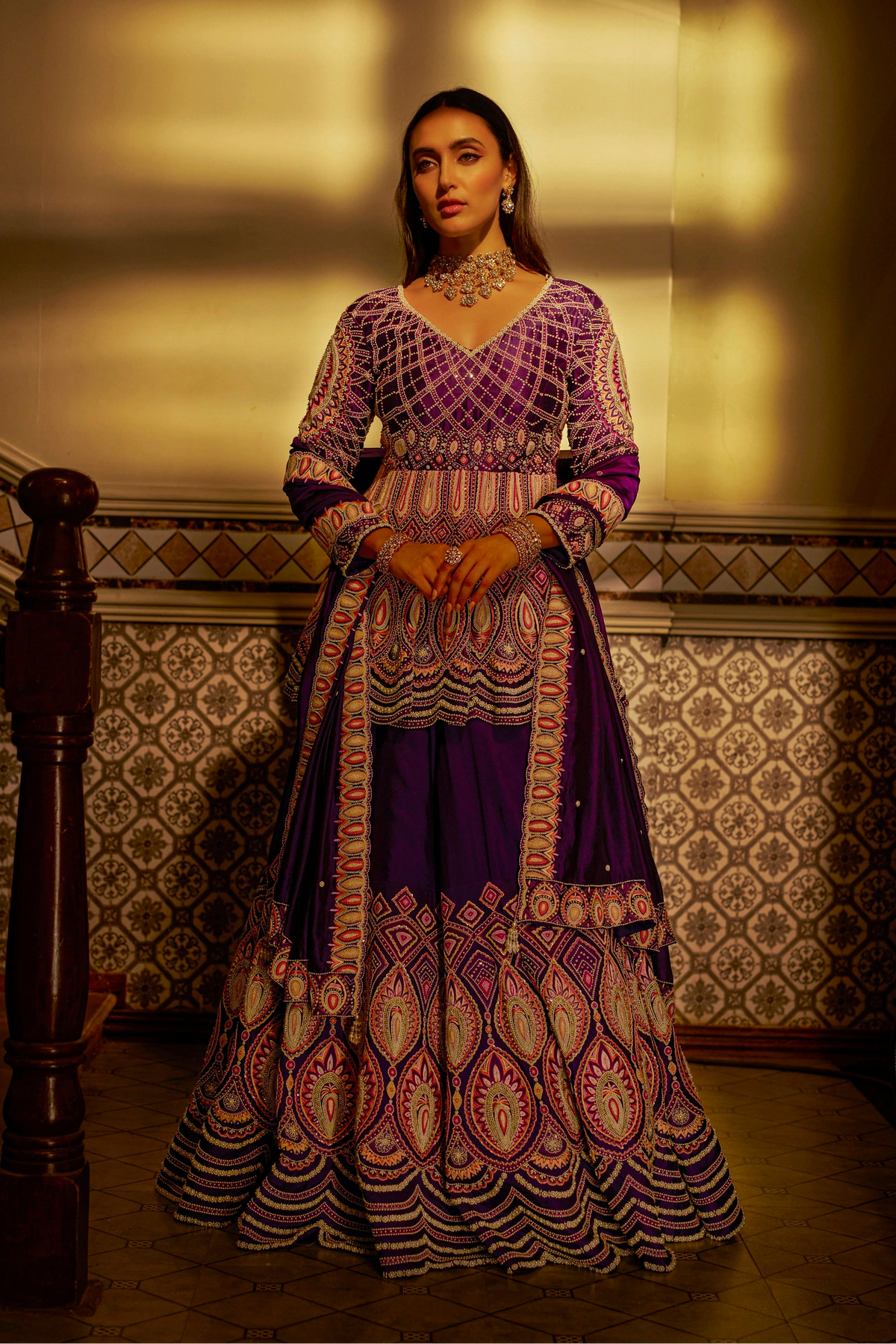 Purple Shadow Work Lehenga Set