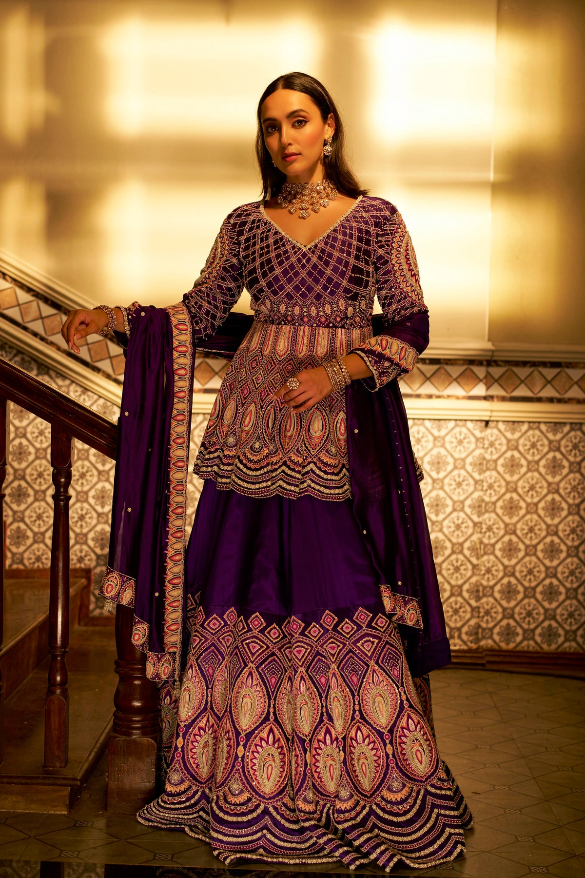 Purple Shadow Work Lehenga Set