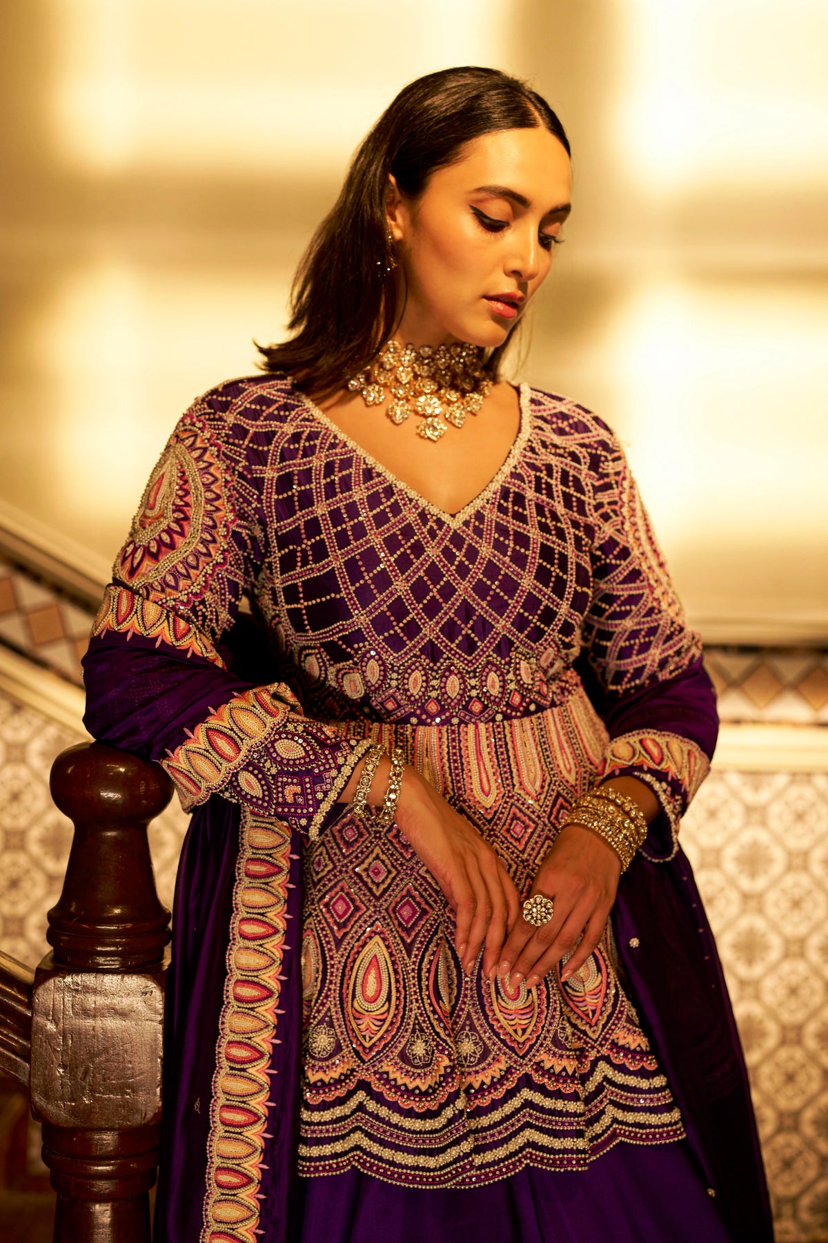 Purple Shadow Work Lehenga Set