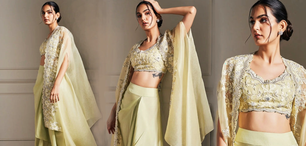 Light Green Embellished Cape Set
