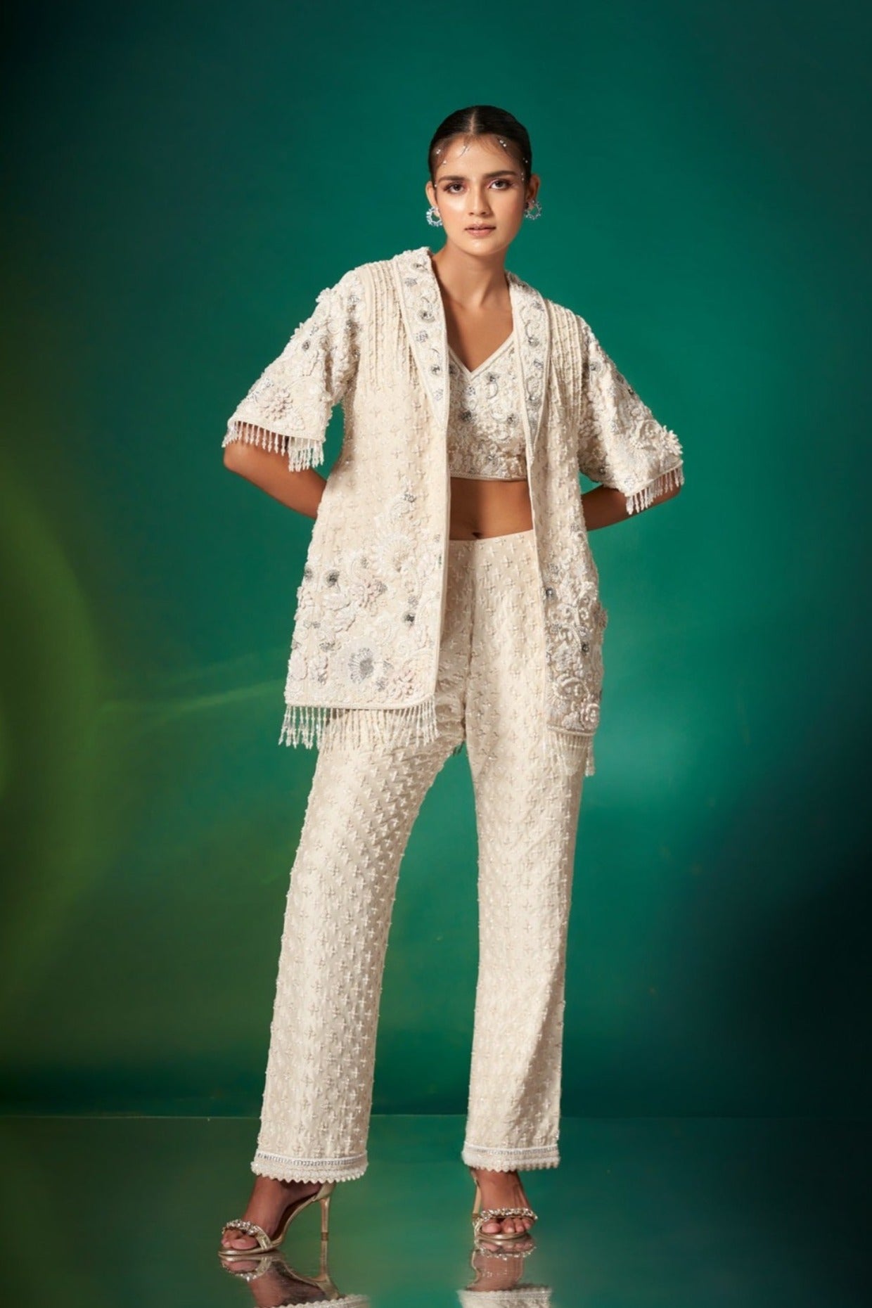 Ivory Lapel Jacket Set